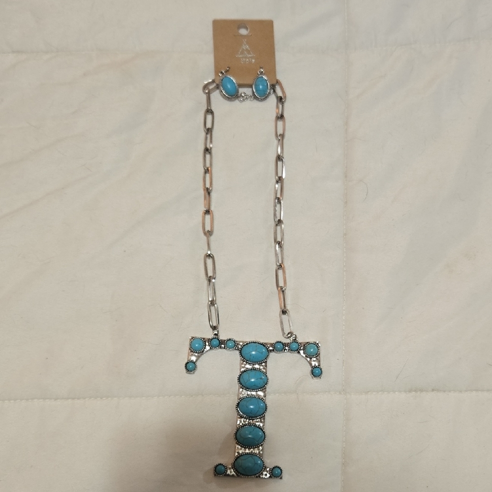 Turquoise Silver Necklace and Earring Set